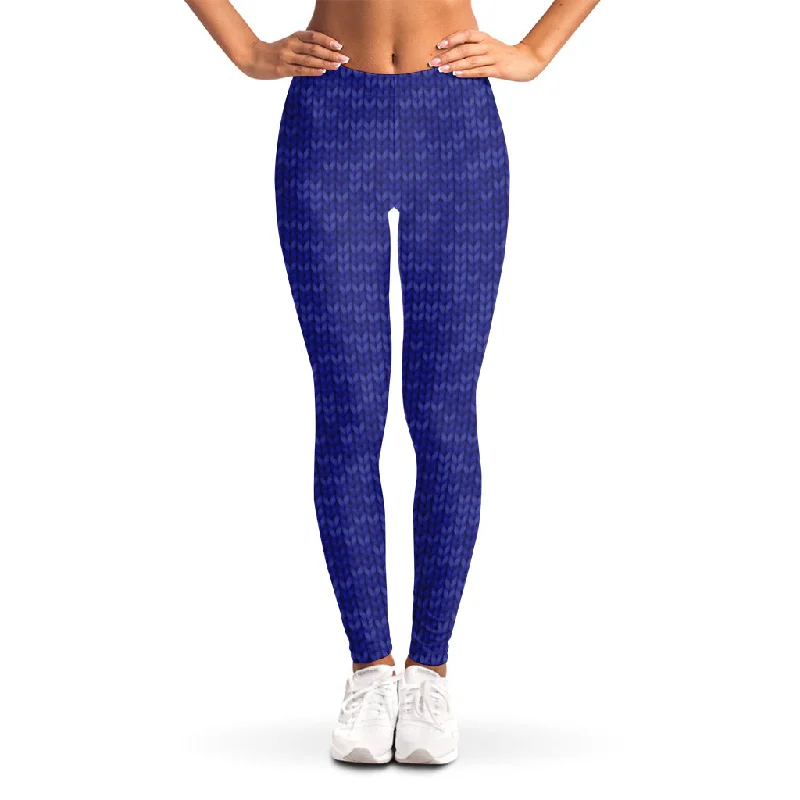 Deep Blue Knitted Pattern Print Women's Leggings