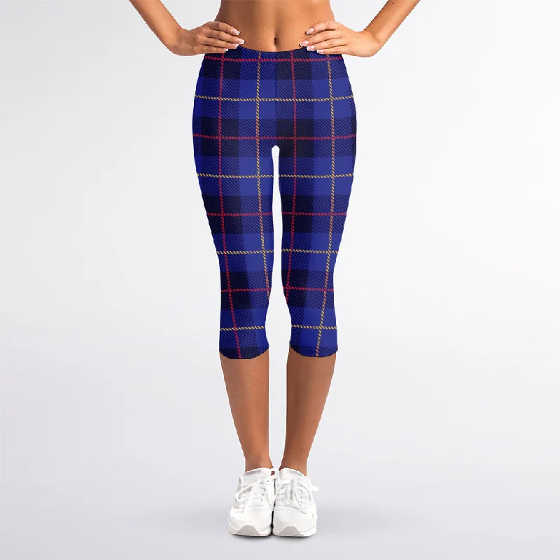 Deep Blue Stewart Tartan Print Women's Capri Leggings