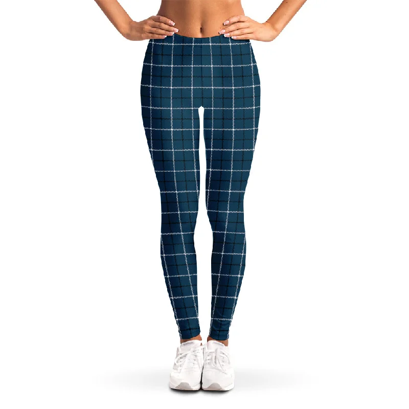 Deep Blue Tattersall Pattern Print Women's Leggings