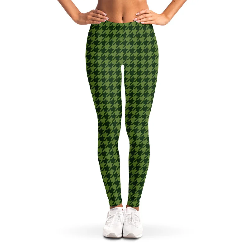 Deep Green Houndstooth Pattern Print Women's Leggings