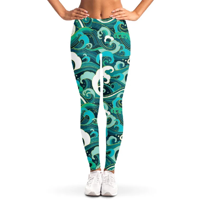 Act Now Deep Sea Wave Surfing Pattern Print Women's Leggings