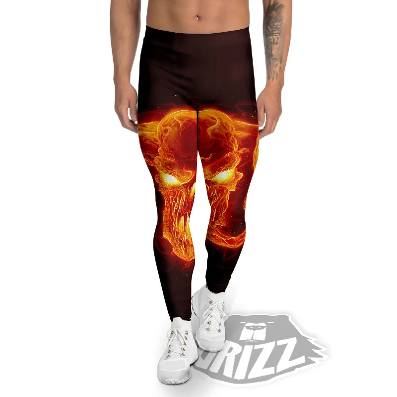 Limited Stock Demon Skull Flaming Print Men's Leggings
