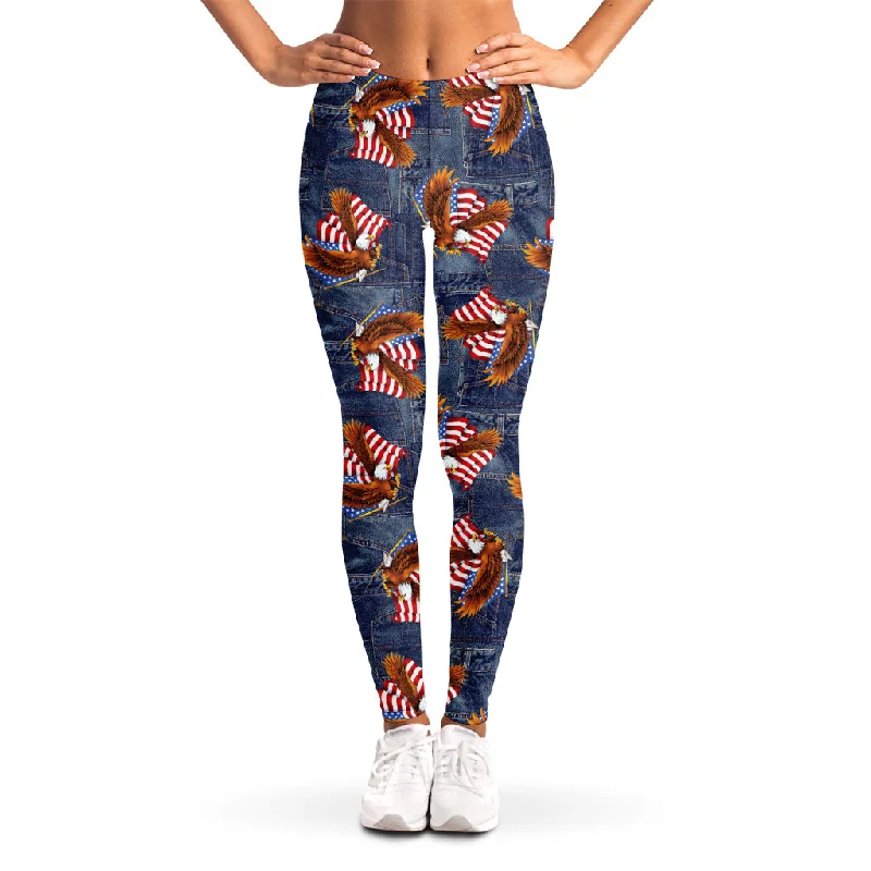 Denim American Eagle Pattern Print Women's Leggings