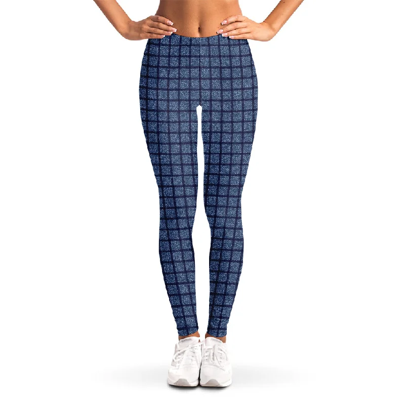 Denim Windowpane Pattern Print Women's Leggings