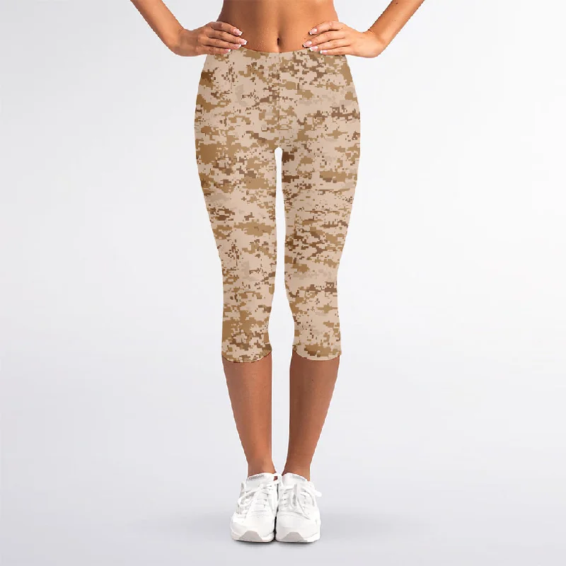 Desert Digital Camo Pattern Print Women's Capri Leggings