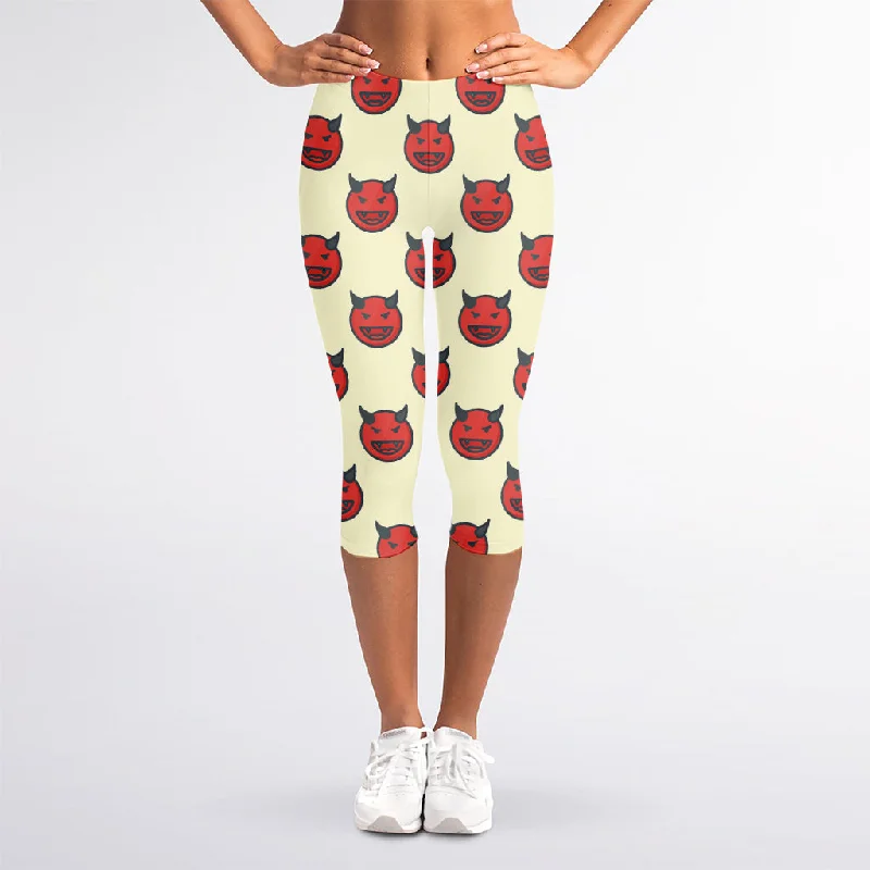 Devil Emoji Pattern Print Women's Capri Leggings