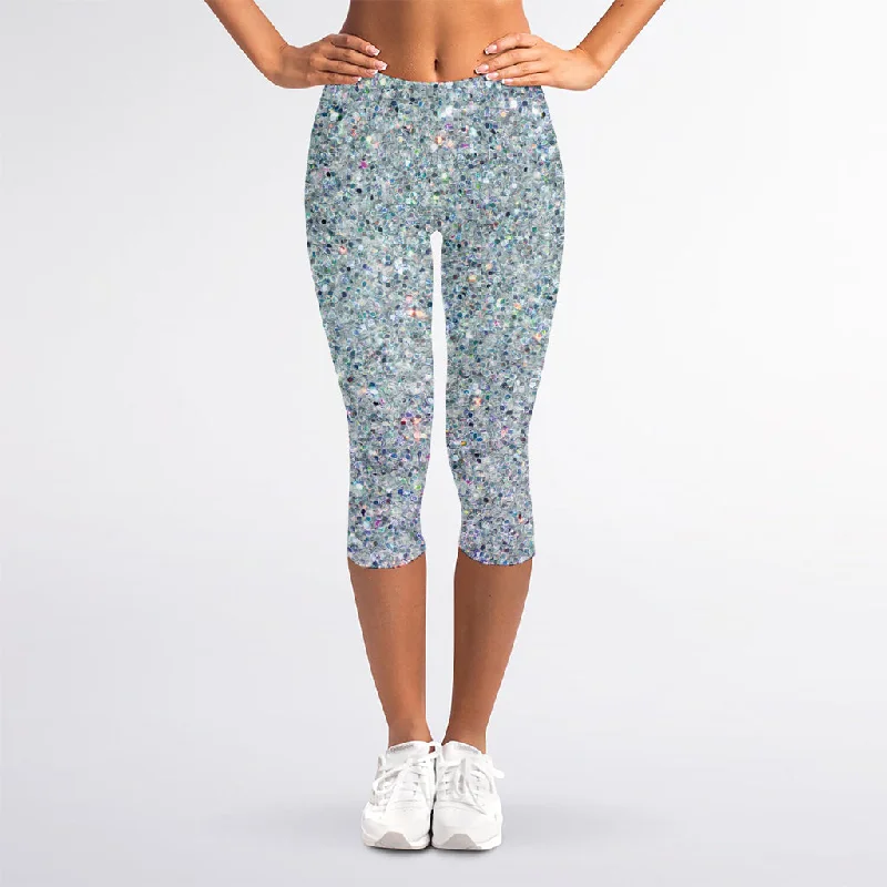 Diamond (NOT Real) Glitter Print Women's Capri Leggings