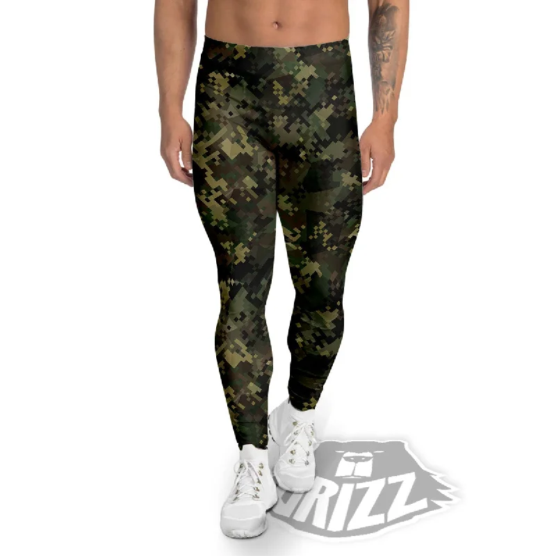 Price Rollback Digital Camo Forest Green Print Pattern Men's Leggings