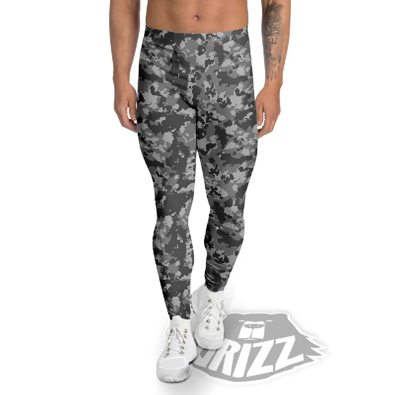 Major Savings Digital Camo Grey Print Pattern Men's Leggings