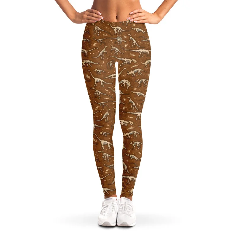 Dino Skeleton Fossil Pattern Print Women's Leggings