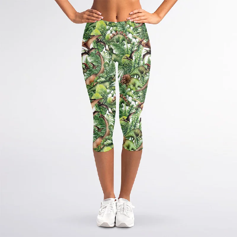 Dinosaur And Prehistoric Plants Print Women's Capri Leggings