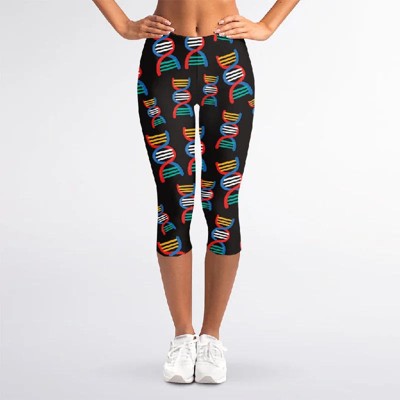 DNA Strands Pattern Print Women's Capri Leggings