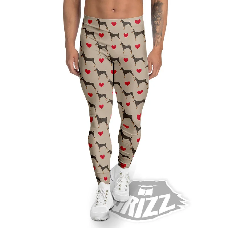 Extra Savings Dobermann Heart Print Pattern Men's Leggings