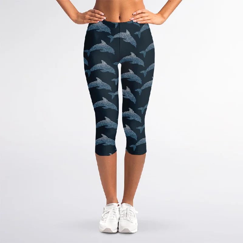 Dolphin Dot Pattern Print Women's Capri Leggings