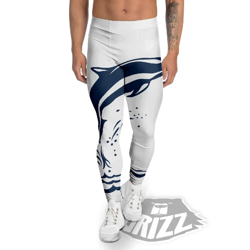 Bargain Prices Dolphins Jump On Waves Print Men's Leggings