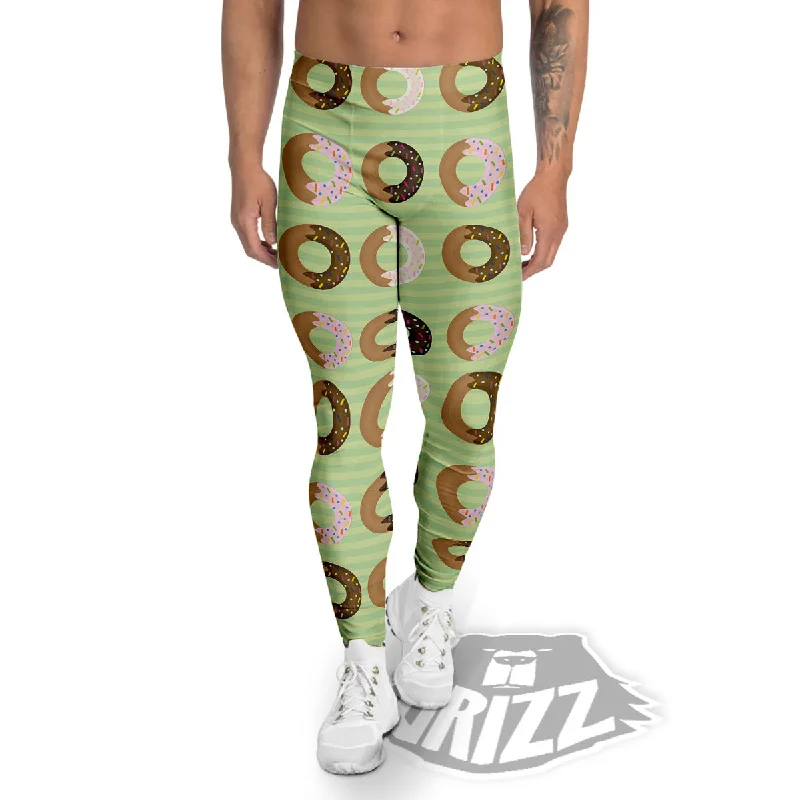 Exclusive Offers Donut Striped Green Print Pattern Men's Leggings