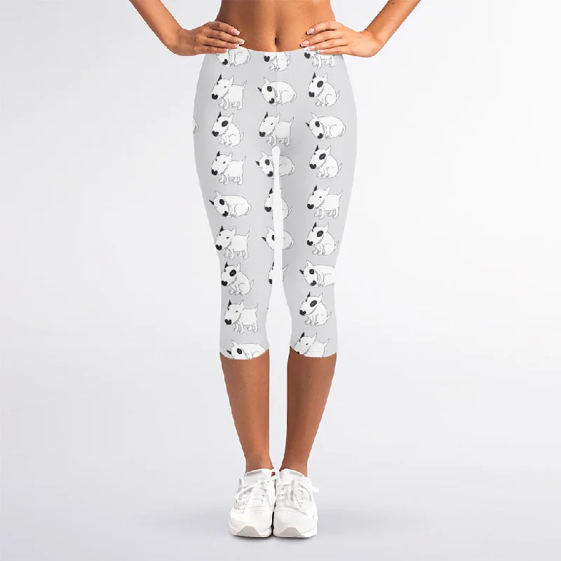 Doodle Bull Terrier Pattern Print Women's Capri Leggings