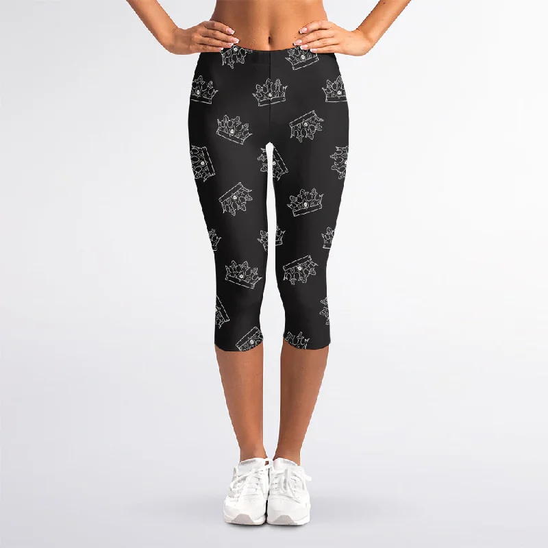 Doodle Crown Pattern Print Women's Capri Leggings