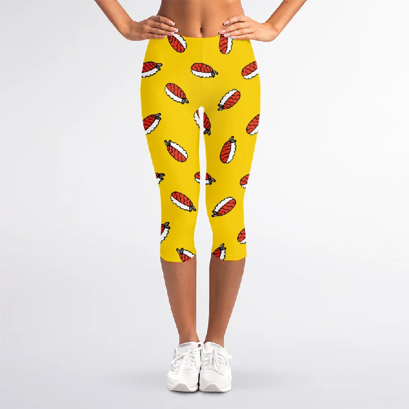 Doodle Japanese Sushi Pattern Print Women's Capri Leggings