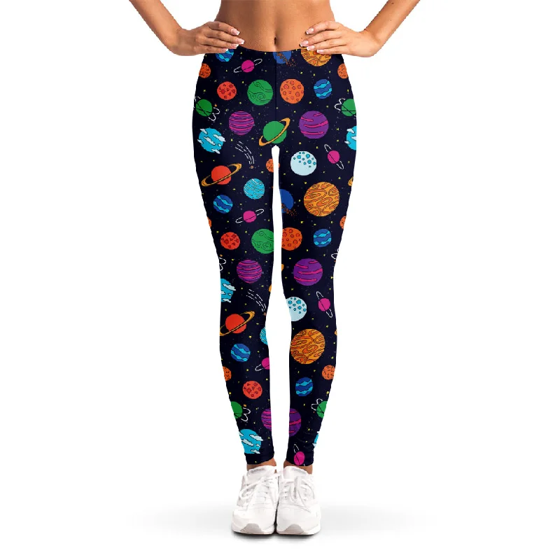 Doodle Planets Pattern Print Women's Leggings