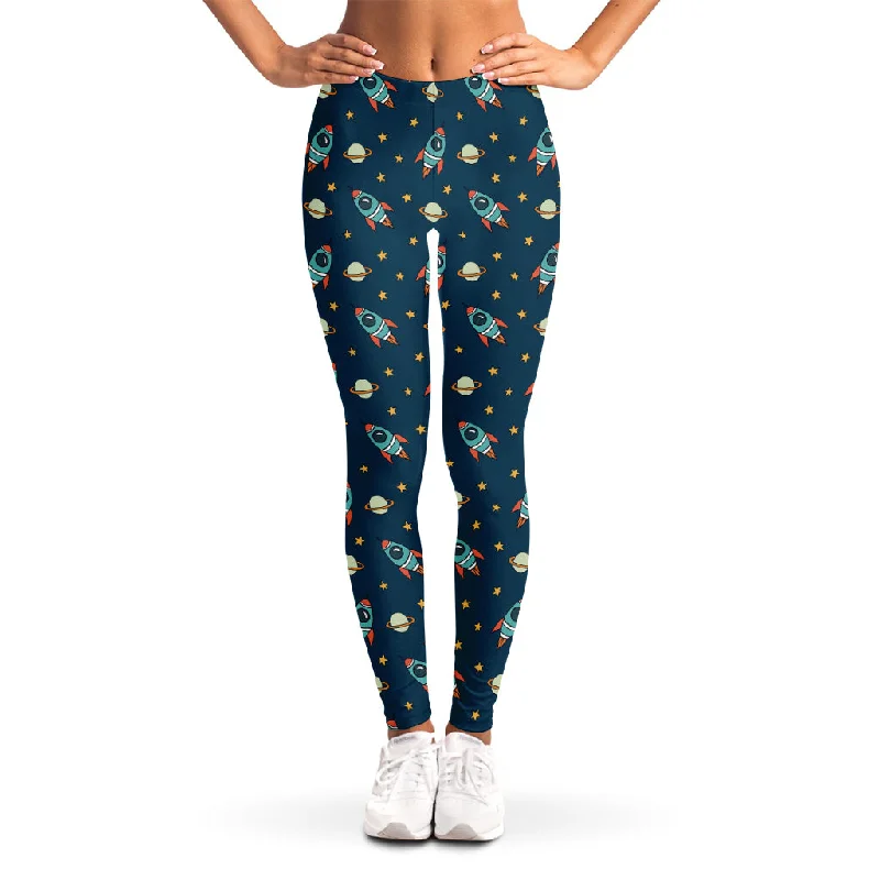 Doodle Rocket Pattern Print Women's Leggings