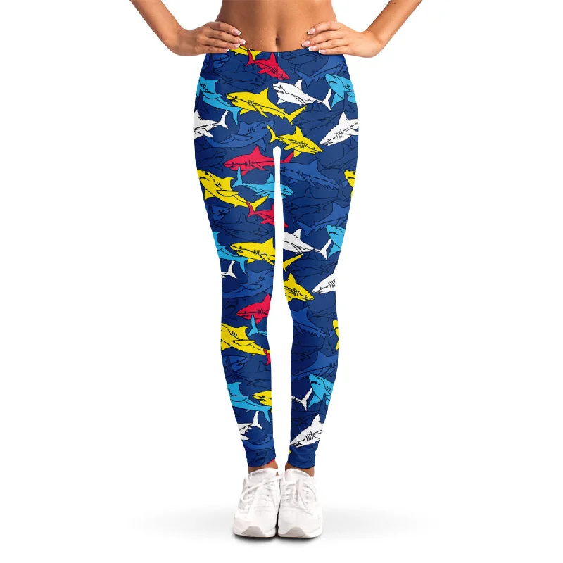 Doodle Shark Pattern Print Women's Leggings