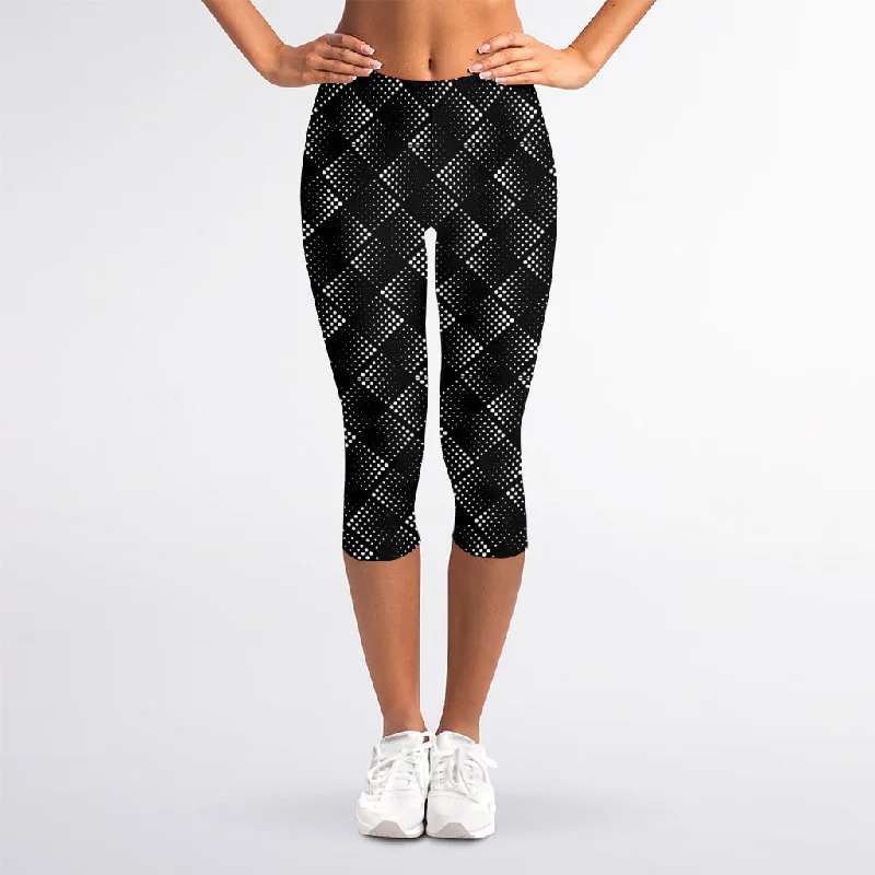 Dot Geometric Square Pattern Print Women's Capri Leggings