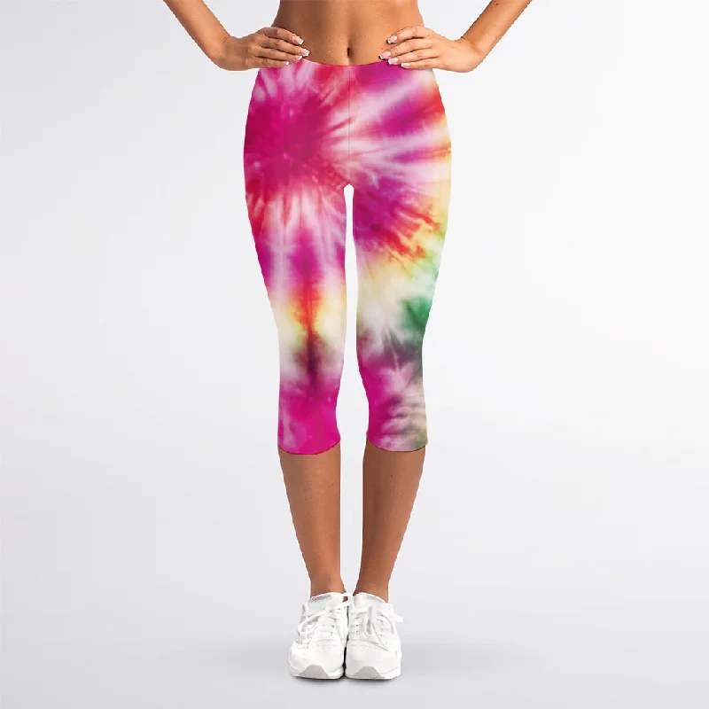 Double Tie Dye Print Women's Capri Leggings