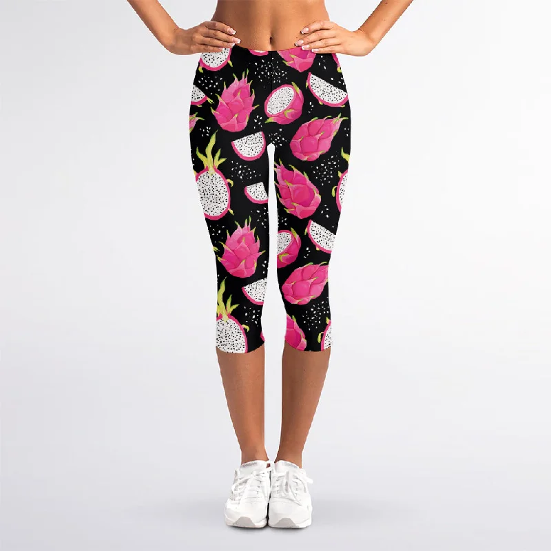 Dragon Fruit Pattern Print Women's Capri Leggings