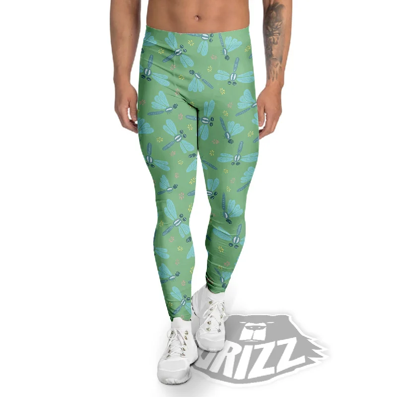 Now or Never Dragonfly Green Print Pattern Men's Leggings