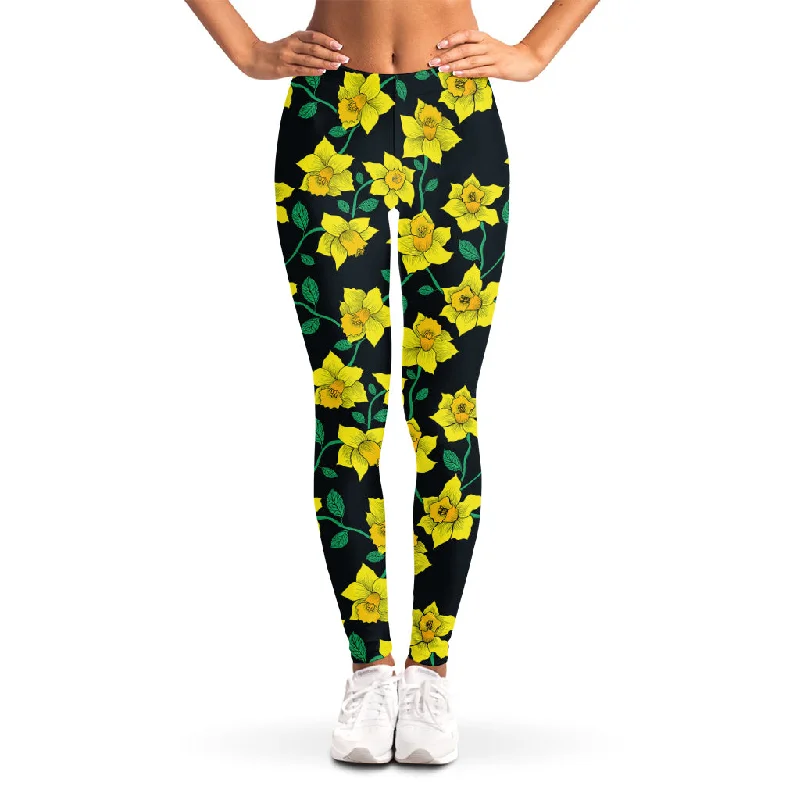 Drawing Daffodil Flower Pattern Print Women's Leggings