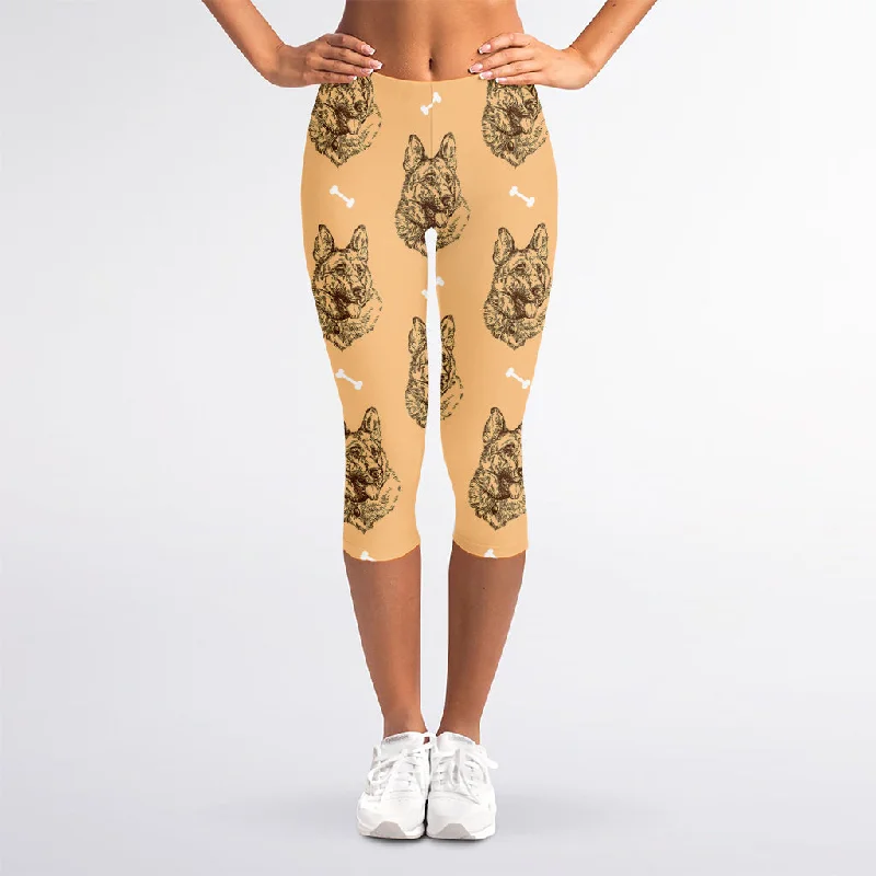 Drawing German Shepherd Pattern Print Women's Capri Leggings