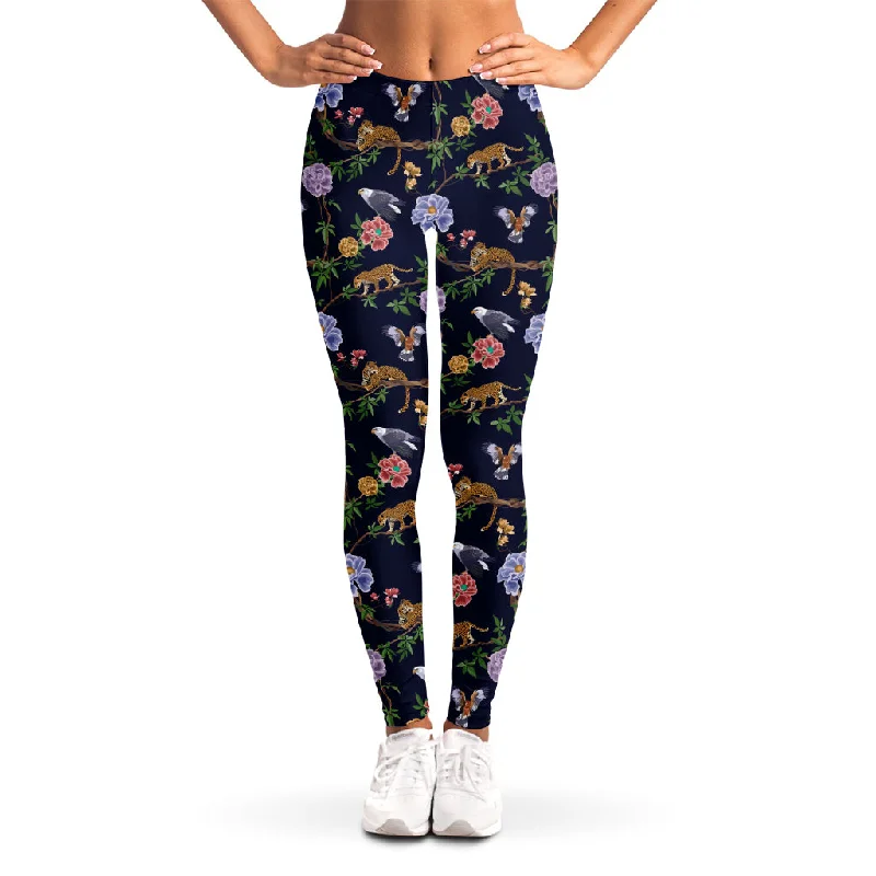 Eagle And Jaguar Pattern Print Women's Leggings