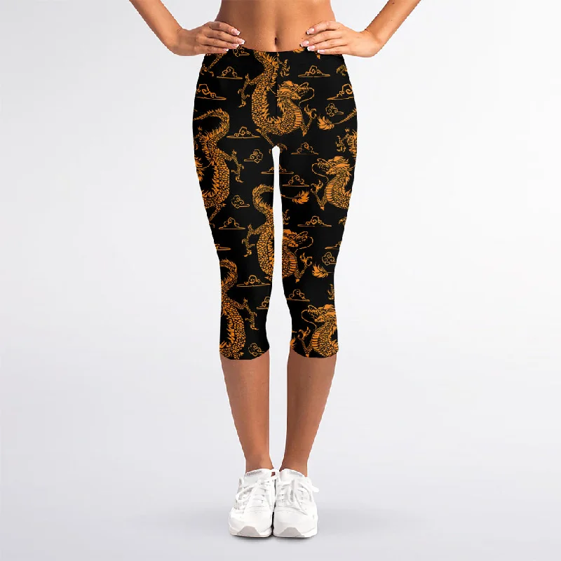 Eastern Dragon Pattern Print Women's Capri Leggings