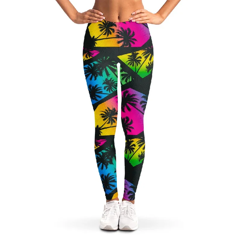 Exclusive Online Offer EDM Beach Palm Tree Pattern Print Women's Leggings