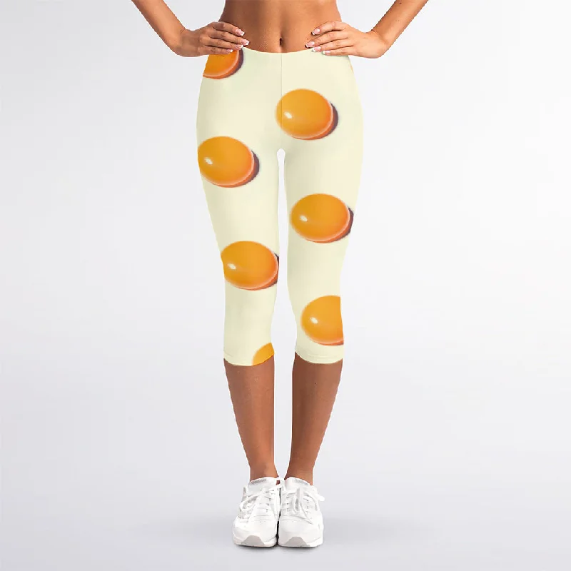 Egg Yolk Pattern Print Women's Capri Leggings