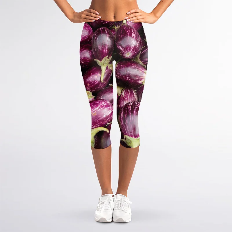 Eggplant Print Women's Capri Leggings