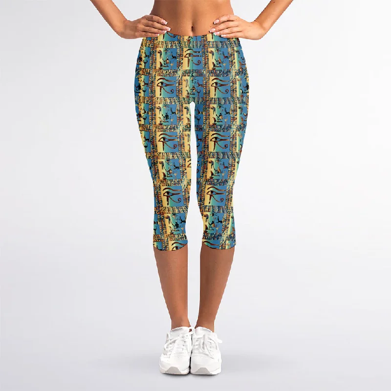 Egyptian Eye Of Horus Pattern Print Women's Capri Leggings