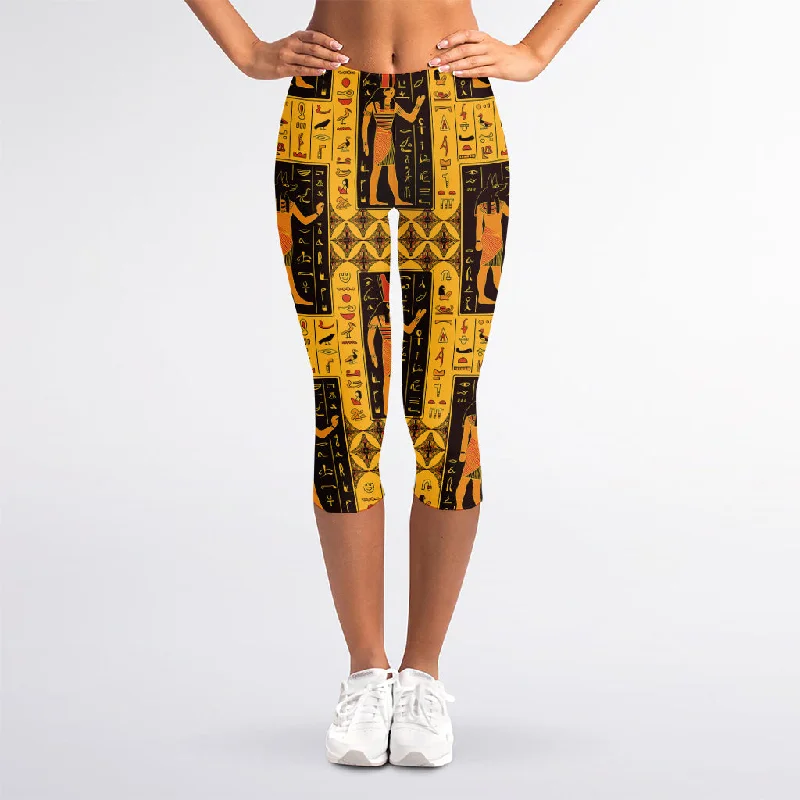 Egyptian Gods And Hieroglyphs Print Women's Capri Leggings