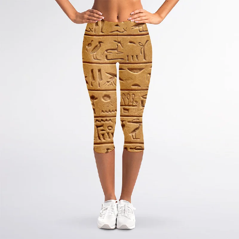 Egyptian Hieroglyphs Print Women's Capri Leggings