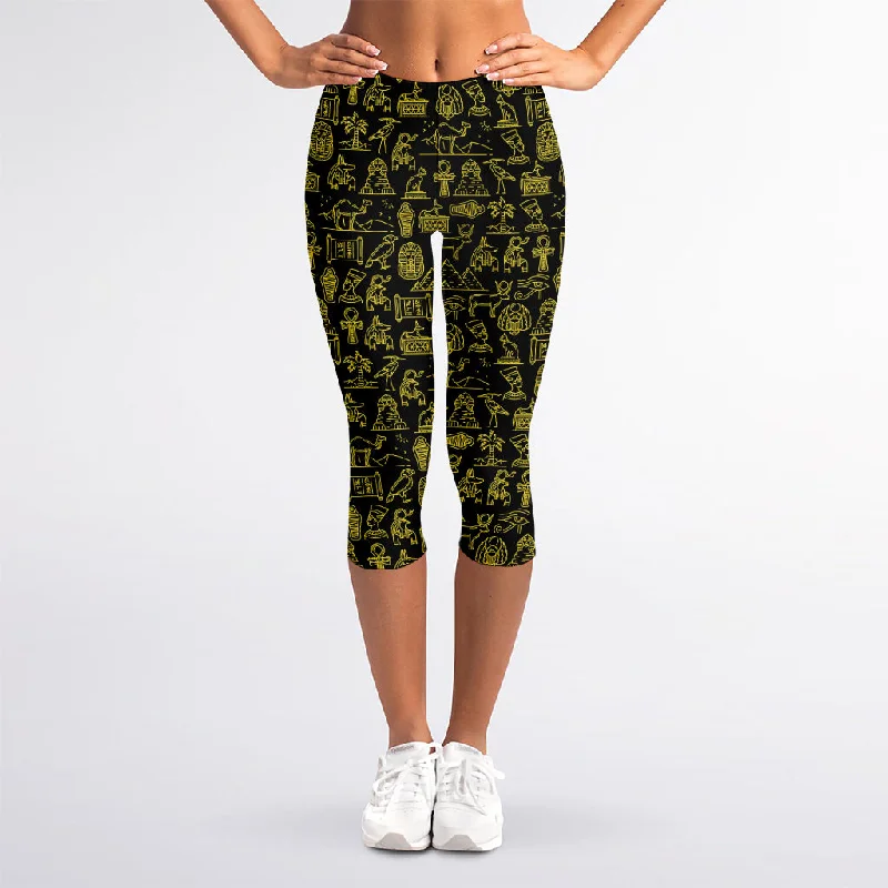 Egyptian Symbols Pattern Print Women's Capri Leggings