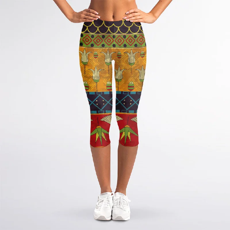 Egyptian Tribal Pattern Print Women's Capri Leggings