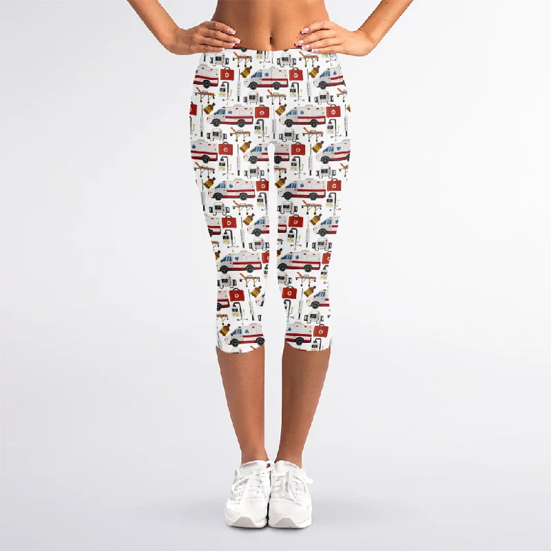 EMS Paramedic Pattern Print Women's Capri Leggings