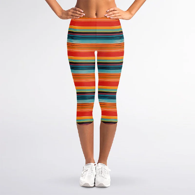 Ethnic Mexican Blanket Pattern Print Women's Capri Leggings