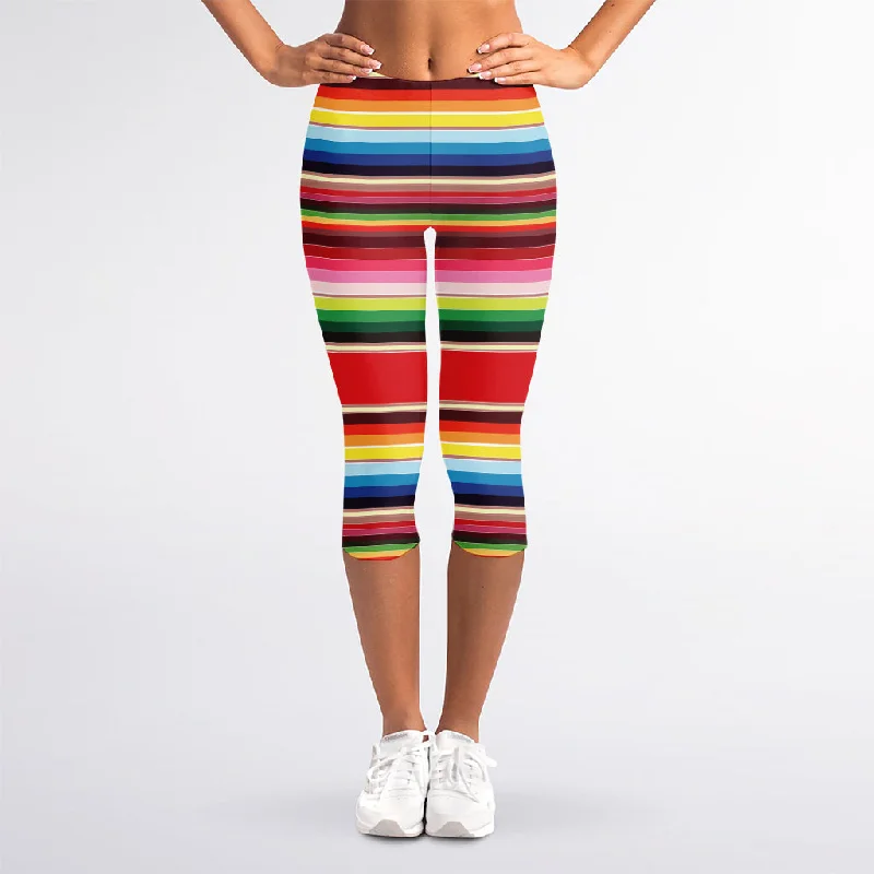 Ethnic Mexican Blanket Stripe Print Women's Capri Leggings