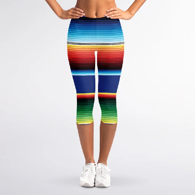 Ethnic Mexican Serape Pattern Print Women's Capri Leggings