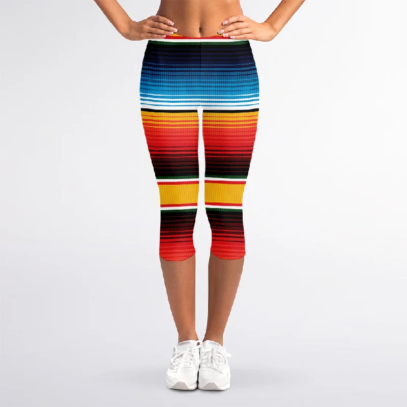 Ethnic Serape Blanket Pattern Print Women's Capri Leggings