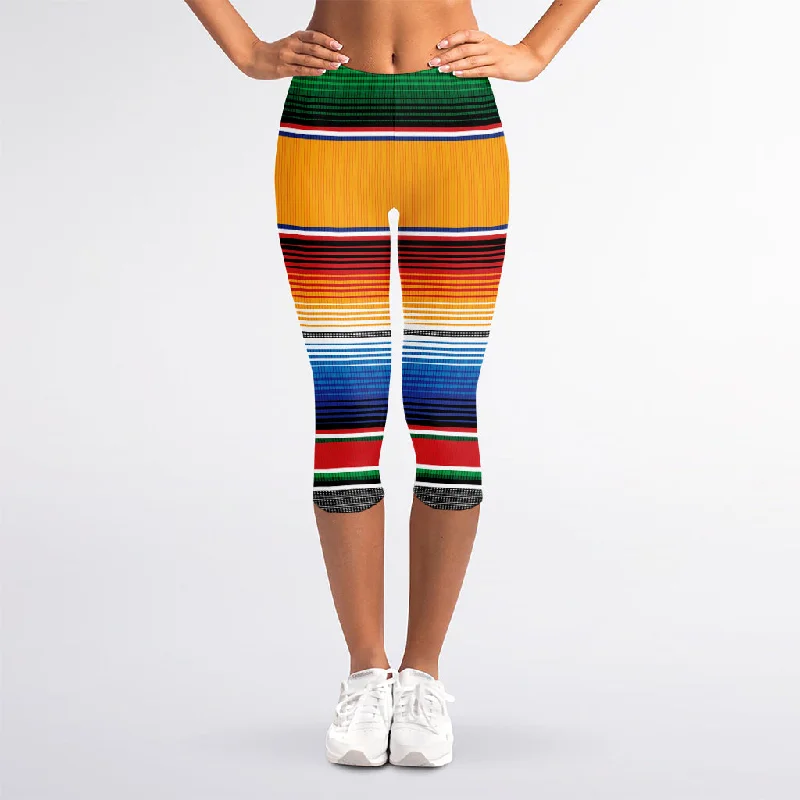 Ethnic Serape Blanket Stripe Print Women's Capri Leggings