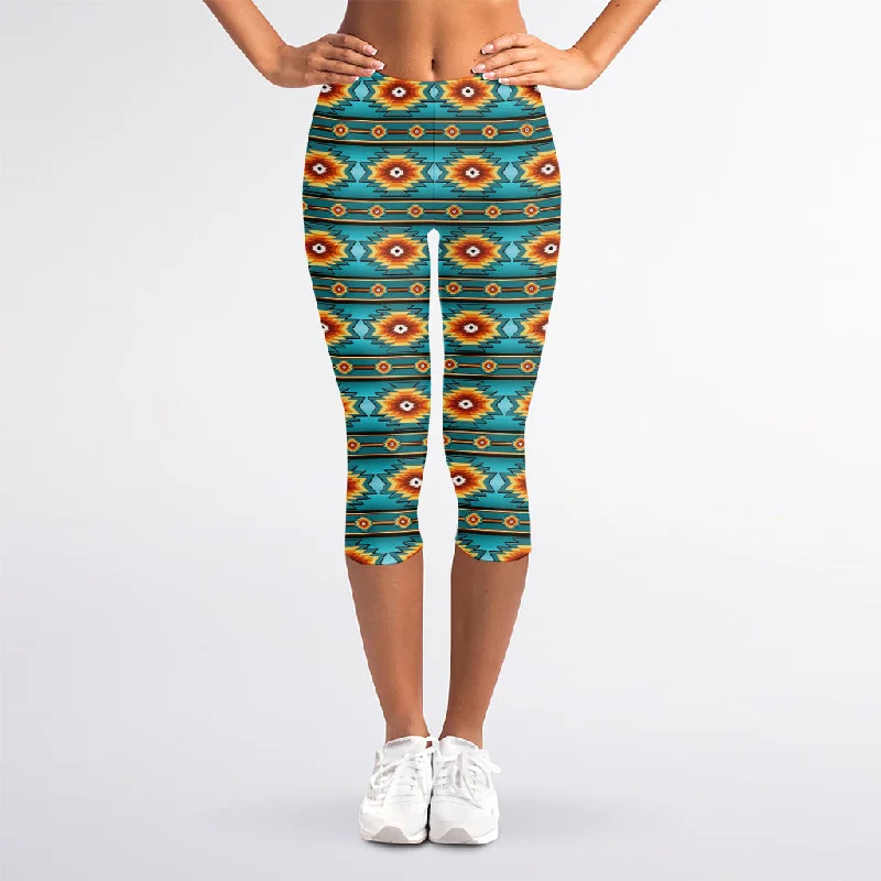 Ethnic Southwestern Navajo Pattern Print Women's Capri Leggings