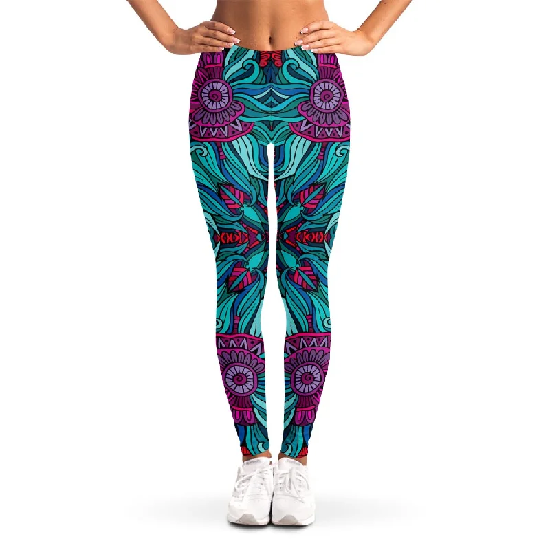 Today’s Deal Ethnic Teal Bohemian Pattern Print Women's Leggings